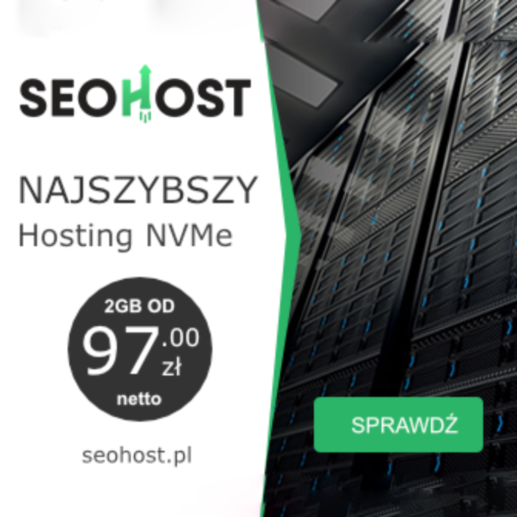 SeoHost Centrum danych z serwerami i szafami, reklama usług hostingowych z 2GB pamięci masowej za 97 zł